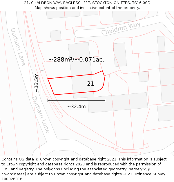 21, CHALDRON WAY, EAGLESCLIFFE, STOCKTON-ON-TEES, TS16 0SD: Plot and title map