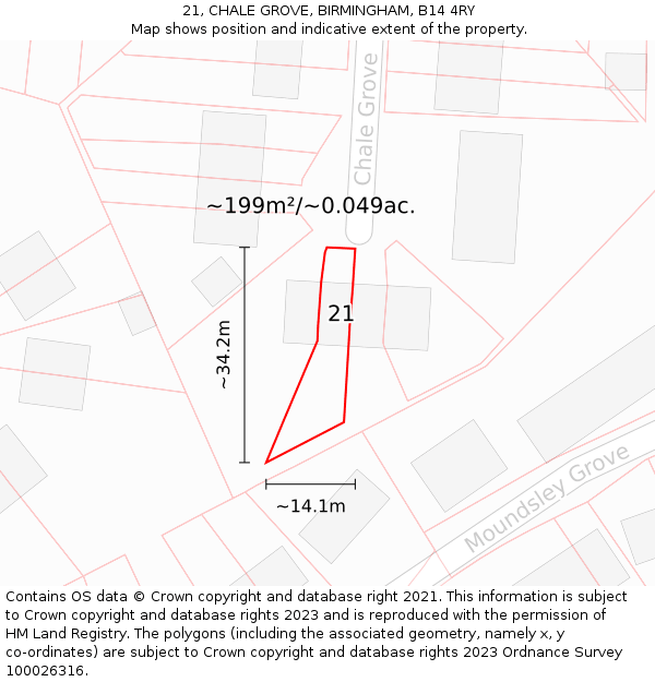 21, CHALE GROVE, BIRMINGHAM, B14 4RY: Plot and title map
