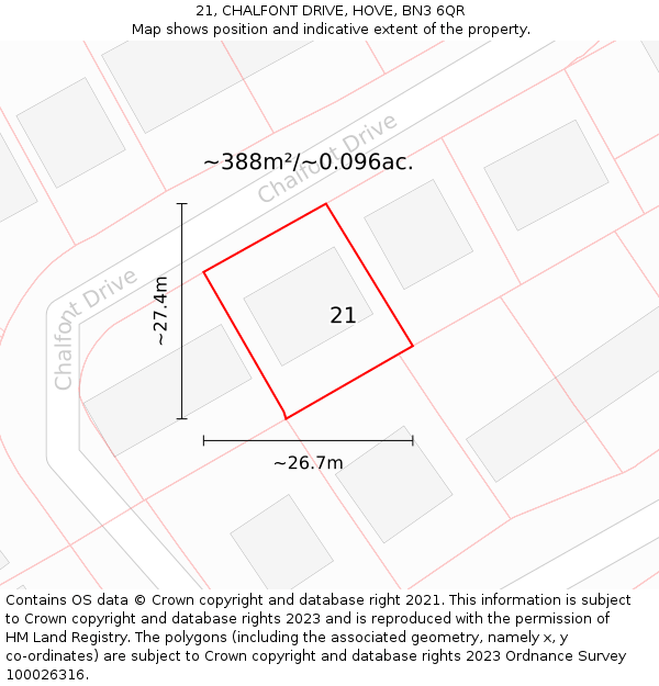 21, CHALFONT DRIVE, HOVE, BN3 6QR: Plot and title map