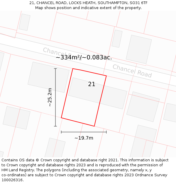21, CHANCEL ROAD, LOCKS HEATH, SOUTHAMPTON, SO31 6TF: Plot and title map