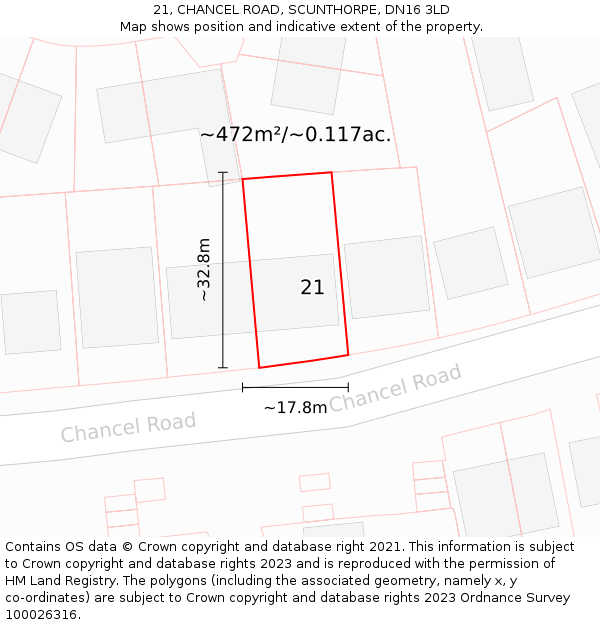 21, CHANCEL ROAD, SCUNTHORPE, DN16 3LD: Plot and title map