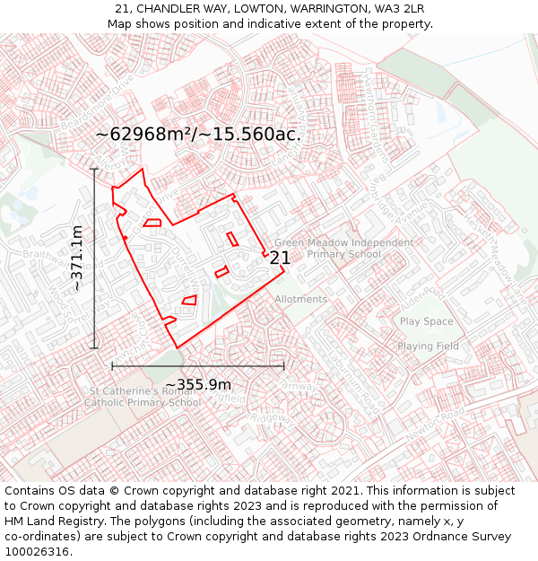21, CHANDLER WAY, LOWTON, WARRINGTON, WA3 2LR: Plot and title map