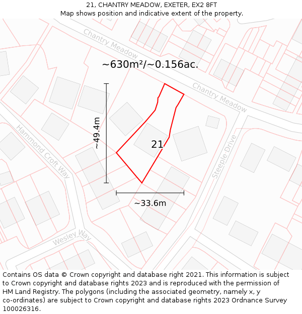 21, CHANTRY MEADOW, EXETER, EX2 8FT: Plot and title map