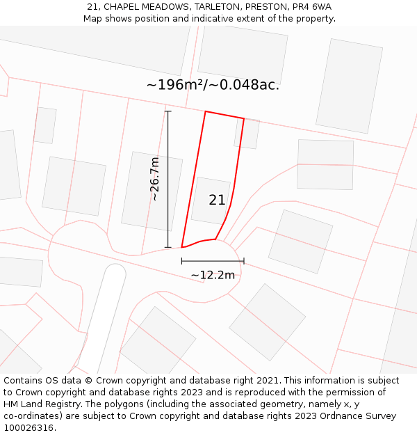 21, CHAPEL MEADOWS, TARLETON, PRESTON, PR4 6WA: Plot and title map
