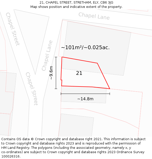 21, CHAPEL STREET, STRETHAM, ELY, CB6 3JG: Plot and title map