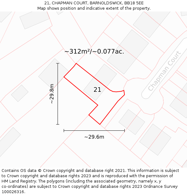 21, CHAPMAN COURT, BARNOLDSWICK, BB18 5EE: Plot and title map