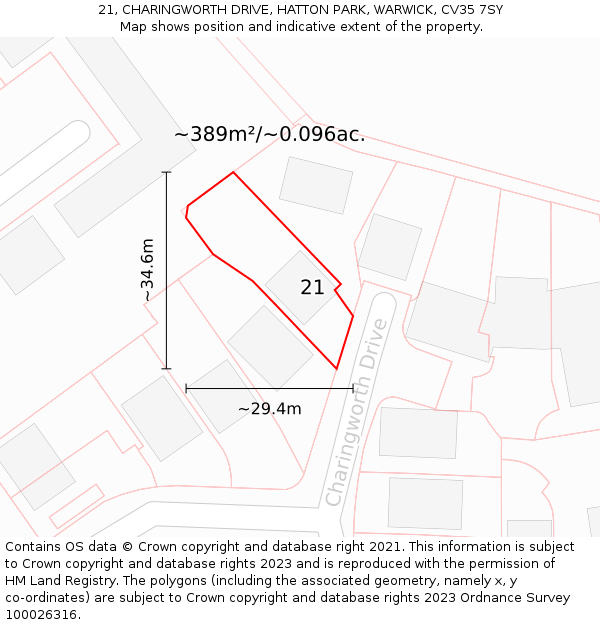 21, CHARINGWORTH DRIVE, HATTON PARK, WARWICK, CV35 7SY: Plot and title map