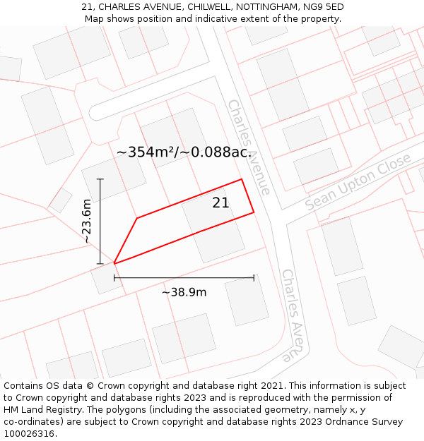 21, CHARLES AVENUE, CHILWELL, NOTTINGHAM, NG9 5ED: Plot and title map