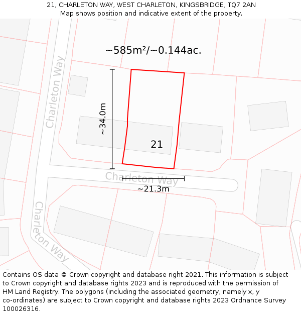 21, CHARLETON WAY, WEST CHARLETON, KINGSBRIDGE, TQ7 2AN: Plot and title map