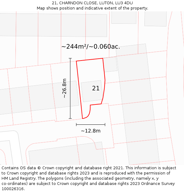 21, CHARNDON CLOSE, LUTON, LU3 4DU: Plot and title map