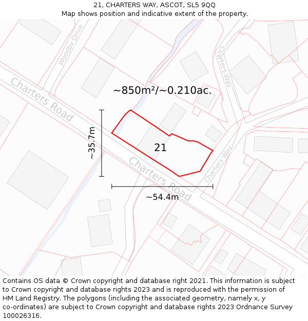21, CHARTERS WAY, ASCOT, SL5 9QQ: Plot and title map