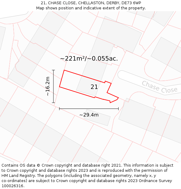 21, CHASE CLOSE, CHELLASTON, DERBY, DE73 6WP: Plot and title map