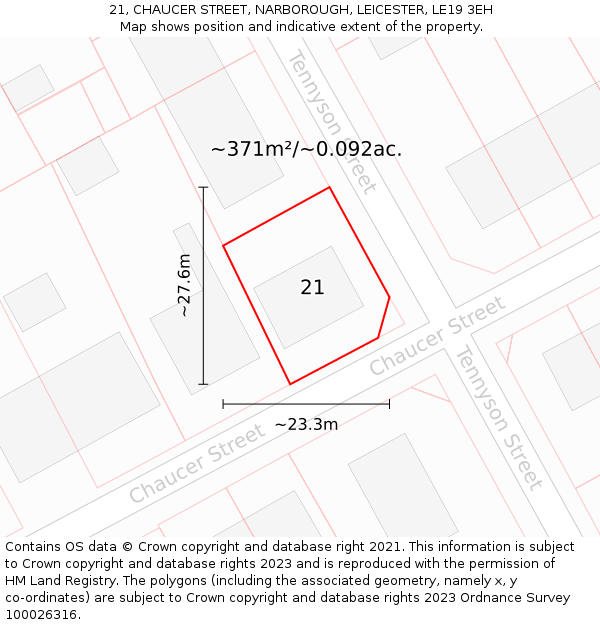 21, CHAUCER STREET, NARBOROUGH, LEICESTER, LE19 3EH: Plot and title map