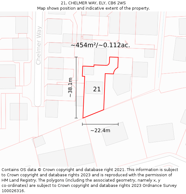 21, CHELMER WAY, ELY, CB6 2WS: Plot and title map