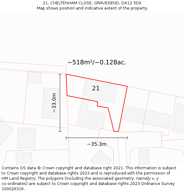 21, CHELTENHAM CLOSE, GRAVESEND, DA12 5DX: Plot and title map