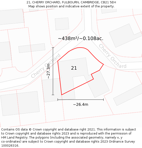 21, CHERRY ORCHARD, FULBOURN, CAMBRIDGE, CB21 5EH: Plot and title map