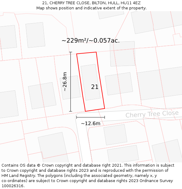 21, CHERRY TREE CLOSE, BILTON, HULL, HU11 4EZ: Plot and title map