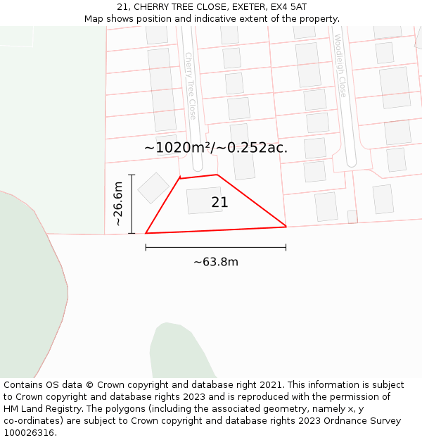 21, CHERRY TREE CLOSE, EXETER, EX4 5AT: Plot and title map