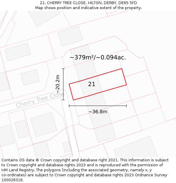 21, CHERRY TREE CLOSE, HILTON, DERBY, DE65 5FD: Plot and title map