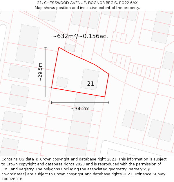 21, CHESSWOOD AVENUE, BOGNOR REGIS, PO22 6AX: Plot and title map