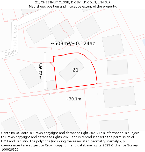 21, CHESTNUT CLOSE, DIGBY, LINCOLN, LN4 3LP: Plot and title map