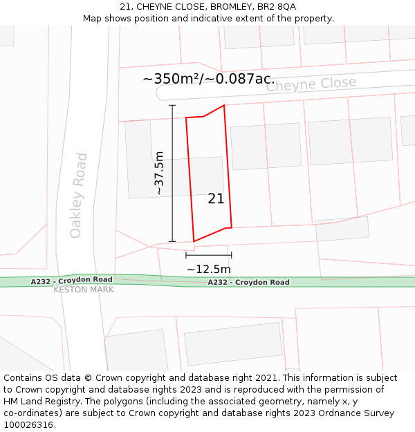 21, CHEYNE CLOSE, BROMLEY, BR2 8QA: Plot and title map