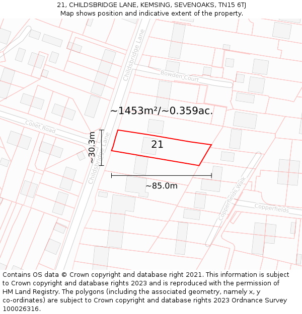 21, CHILDSBRIDGE LANE, KEMSING, SEVENOAKS, TN15 6TJ: Plot and title map