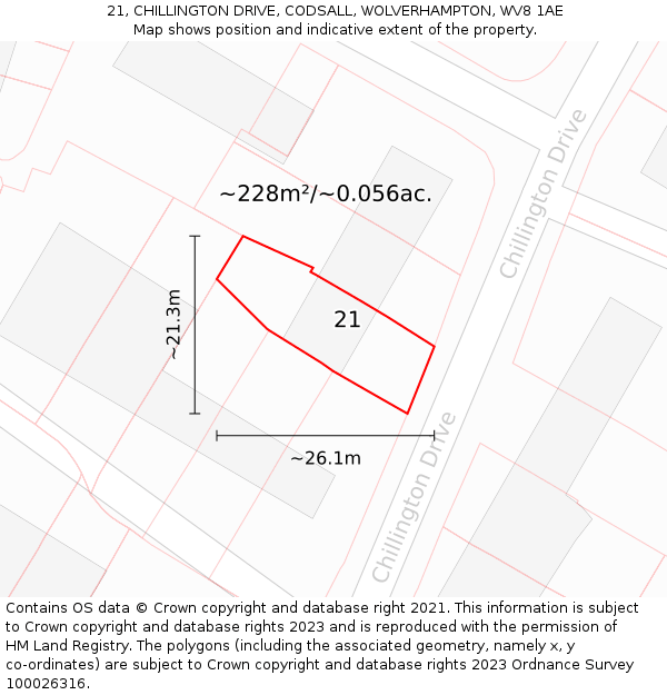 21, CHILLINGTON DRIVE, CODSALL, WOLVERHAMPTON, WV8 1AE: Plot and title map