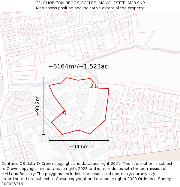 21, CHORLTON BROOK, ECCLES, MANCHESTER, M30 9NP: Plot and title map