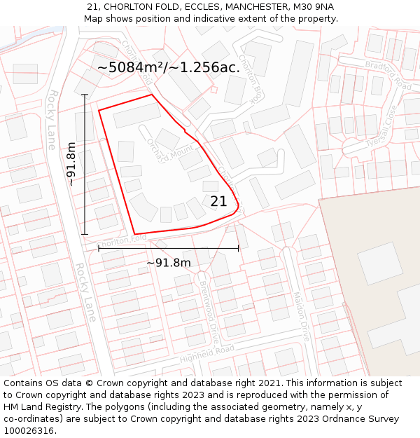 21, CHORLTON FOLD, ECCLES, MANCHESTER, M30 9NA: Plot and title map