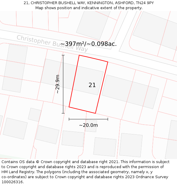 21, CHRISTOPHER BUSHELL WAY, KENNINGTON, ASHFORD, TN24 9PY: Plot and title map
