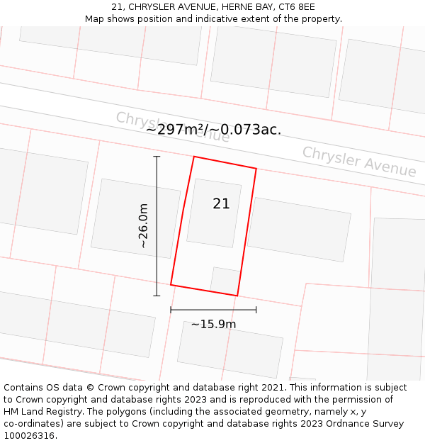 21, CHRYSLER AVENUE, HERNE BAY, CT6 8EE: Plot and title map