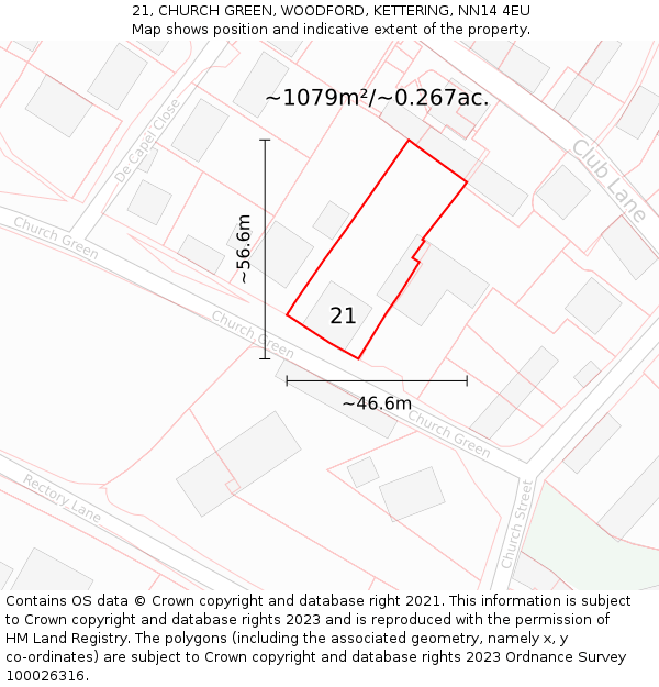 21, CHURCH GREEN, WOODFORD, KETTERING, NN14 4EU: Plot and title map