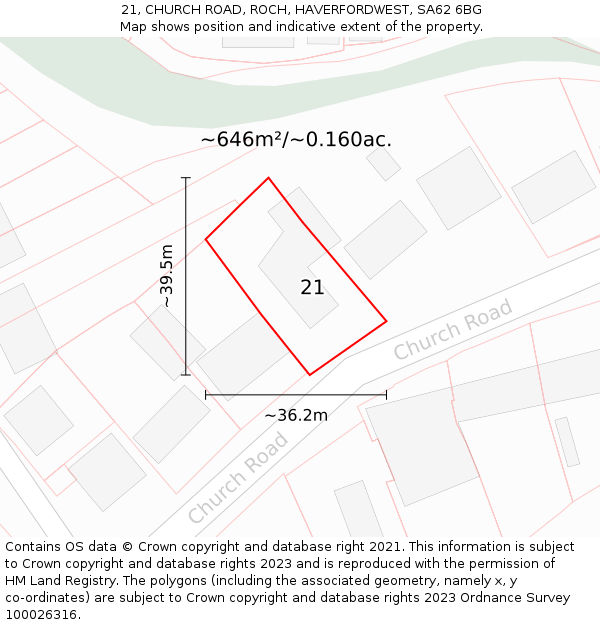 21, CHURCH ROAD, ROCH, HAVERFORDWEST, SA62 6BG: Plot and title map