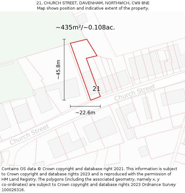 21, CHURCH STREET, DAVENHAM, NORTHWICH, CW9 8NE: Plot and title map