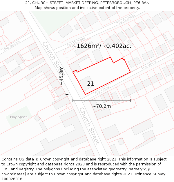 21, CHURCH STREET, MARKET DEEPING, PETERBOROUGH, PE6 8AN: Plot and title map
