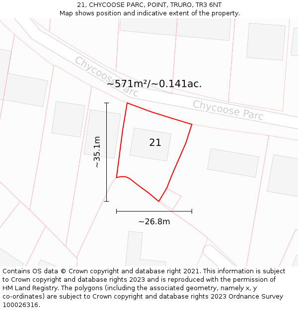 21, CHYCOOSE PARC, POINT, TRURO, TR3 6NT: Plot and title map