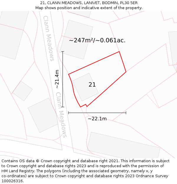 21, CLANN MEADOWS, LANIVET, BODMIN, PL30 5ER: Plot and title map