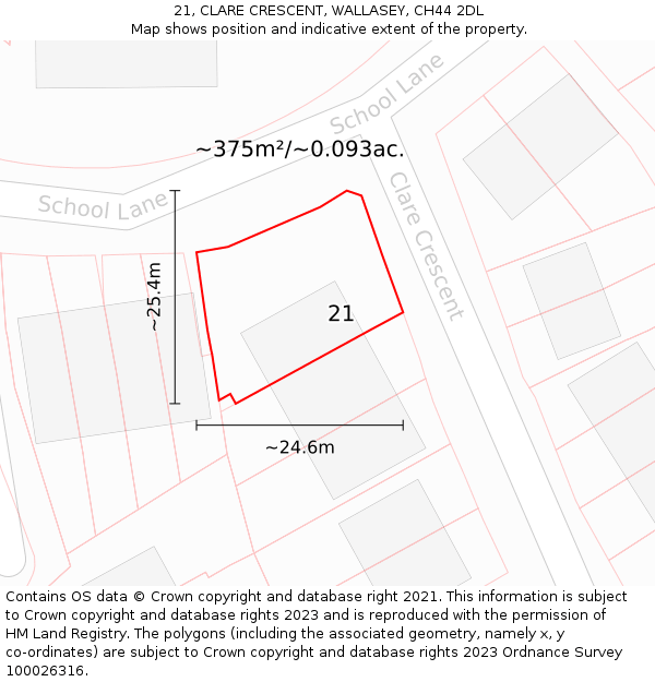 21, CLARE CRESCENT, WALLASEY, CH44 2DL: Plot and title map
