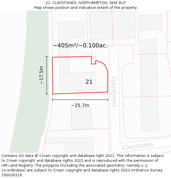 21, CLAYSTONES, NORTHAMPTON, NN4 9UY: Plot and title map
