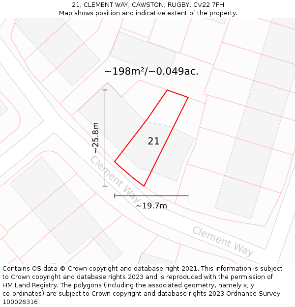 21, CLEMENT WAY, CAWSTON, RUGBY, CV22 7FH: Plot and title map