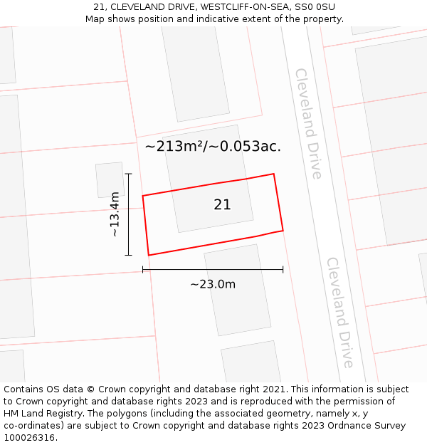 21, CLEVELAND DRIVE, WESTCLIFF-ON-SEA, SS0 0SU: Plot and title map