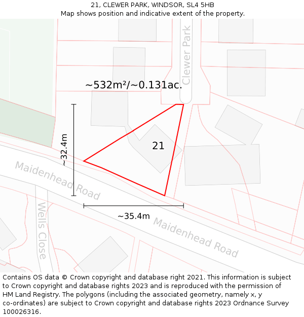 21, CLEWER PARK, WINDSOR, SL4 5HB: Plot and title map