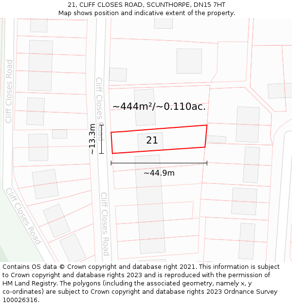 21, CLIFF CLOSES ROAD, SCUNTHORPE, DN15 7HT: Plot and title map
