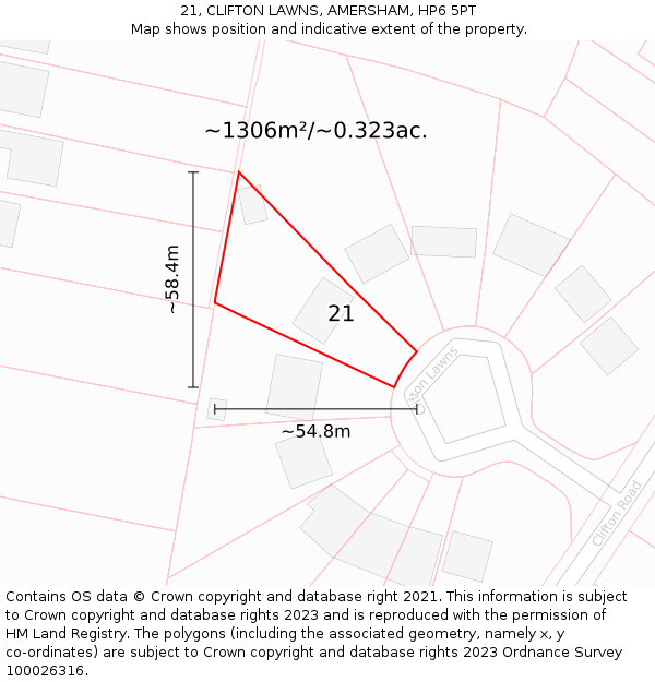 21, CLIFTON LAWNS, AMERSHAM, HP6 5PT: Plot and title map