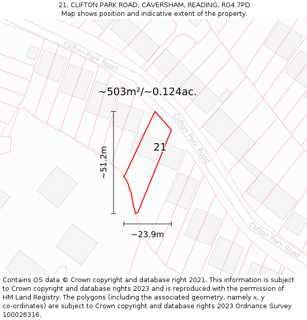 21, CLIFTON PARK ROAD, CAVERSHAM, READING, RG4 7PD: Plot and title map