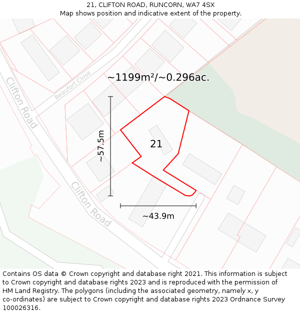 21, CLIFTON ROAD, RUNCORN, WA7 4SX: Plot and title map