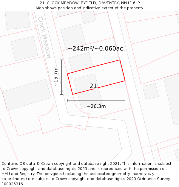 21, CLOCK MEADOW, BYFIELD, DAVENTRY, NN11 6LP: Plot and title map