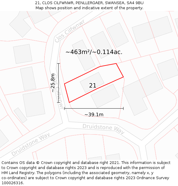 21, CLOS CILFWNWR, PENLLERGAER, SWANSEA, SA4 9BU: Plot and title map
