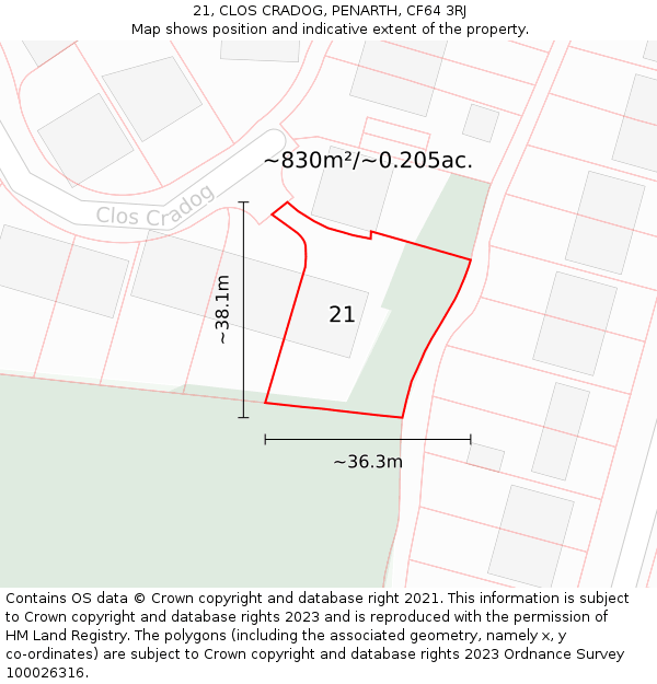 21, CLOS CRADOG, PENARTH, CF64 3RJ: Plot and title map